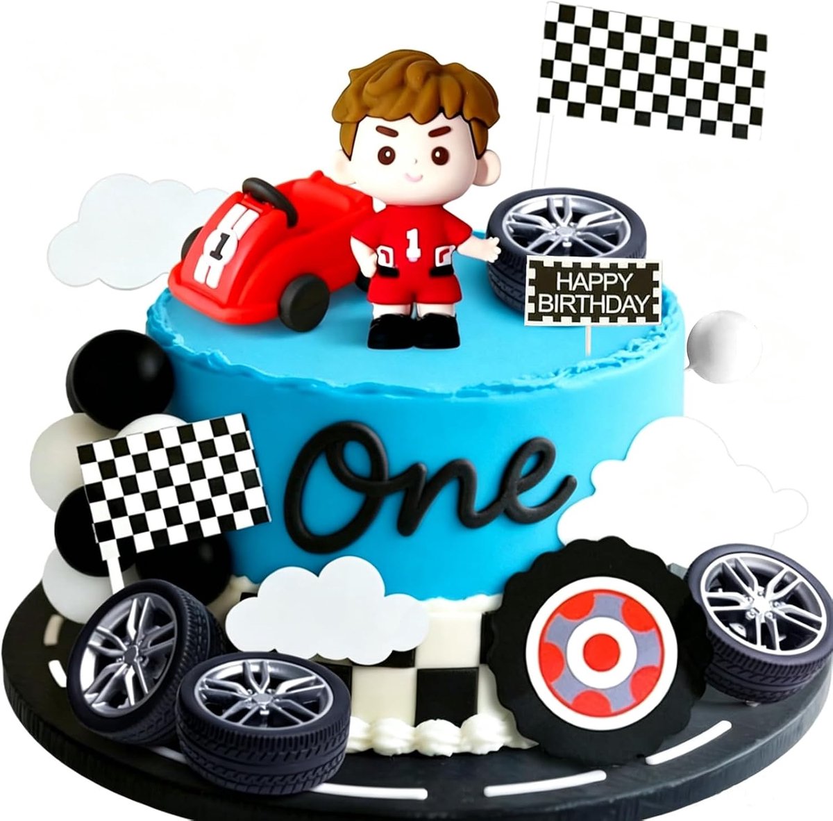taartdecoratie Cars 24 stuks - racewagen en taarttoppers - verjaardagsfeest decoratie - autorace thema - ShopVlot