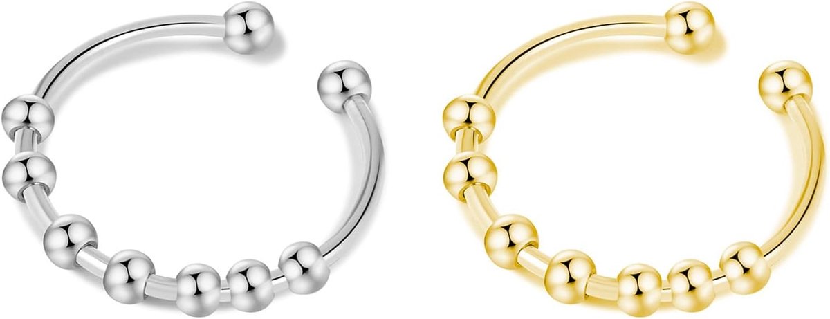 Anti-stressringen set van 2 - RVS duimring - Verstelbaar unisex - Verminder stress en verbeter humeur - ShopVlot