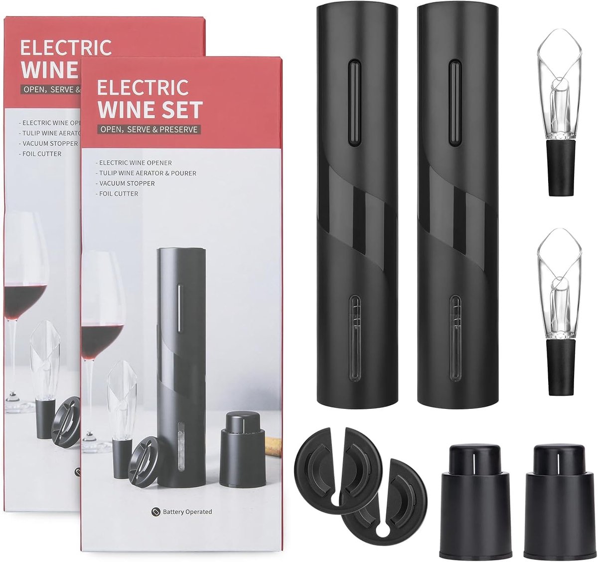 Wijnflesopener elektrisch - set van 2 - draagbaar - ideaal voor feesten - ShopVlot