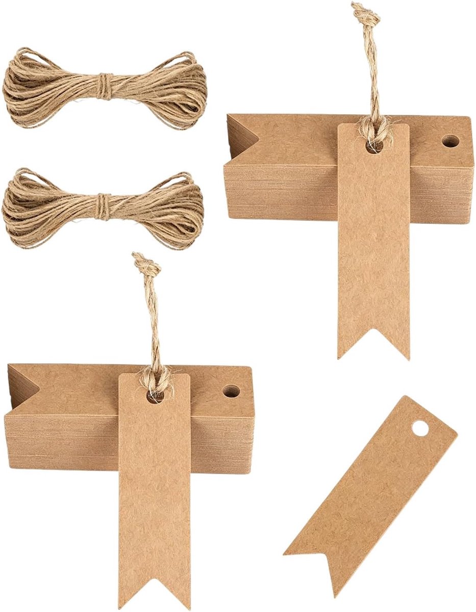 Cadeaulabels kraftpapier 100 stuks - jute koord - dik papier - perfect voor bruiloften en DIY - ShopVlot