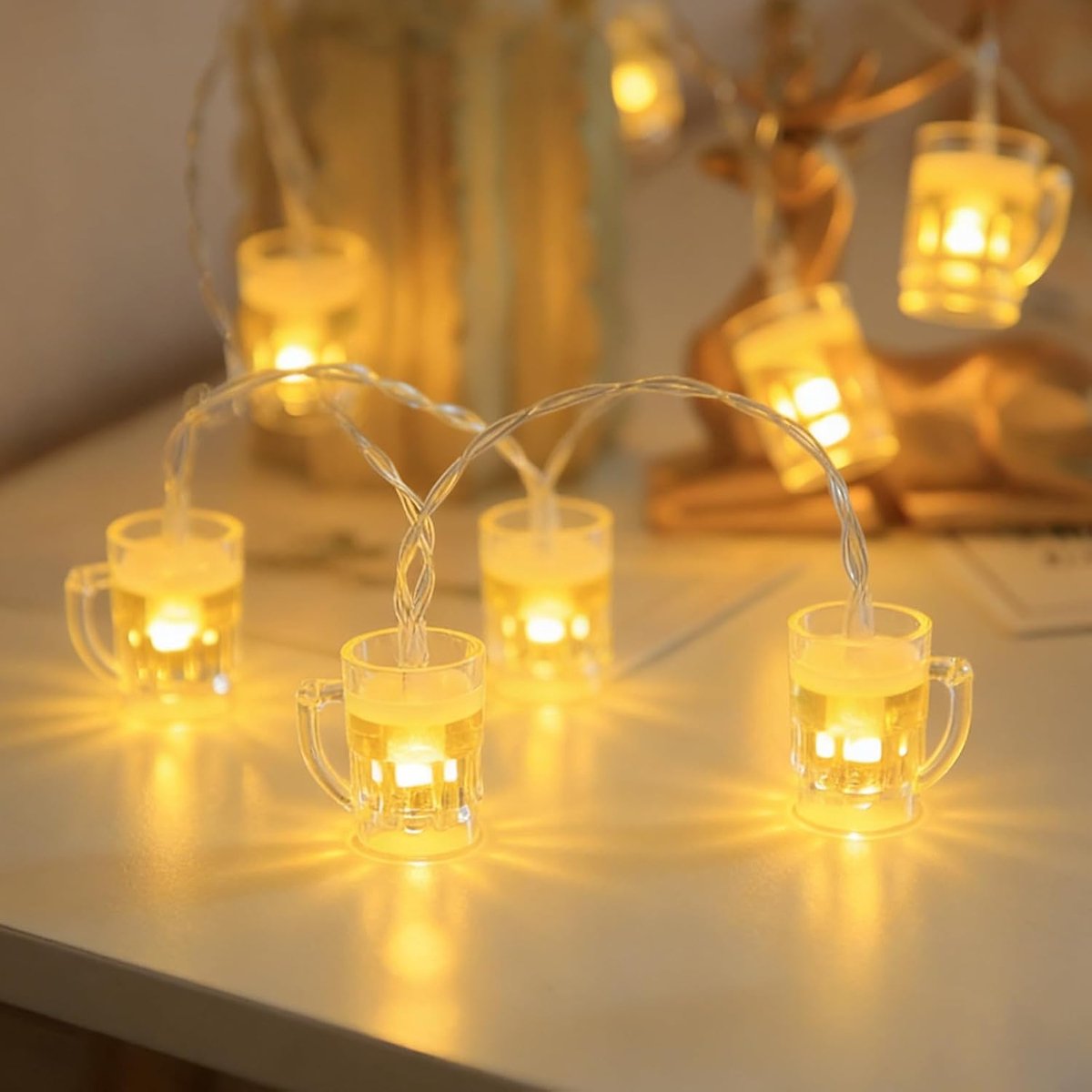 Lichtsnoer 1,5 m - 10 led bierpullen - warmwit - sfeervol voor feesten - ShopVlot