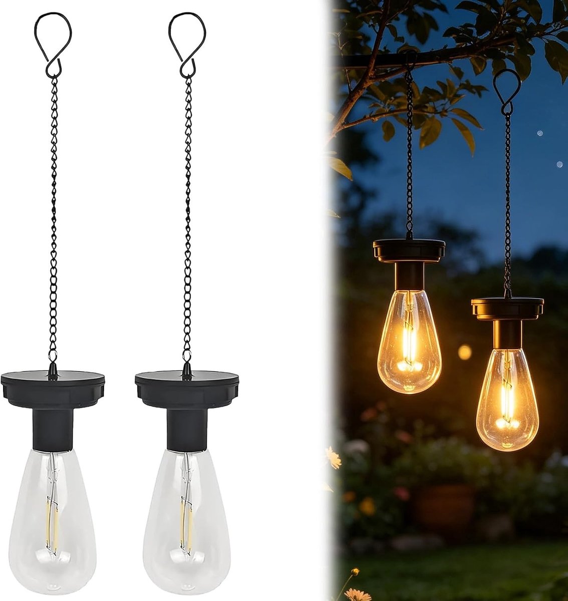 Zonnelampen op zonne-energie - 2 stuks - Waterdicht - Voor Buitenverlichting en Tuin Decoratie