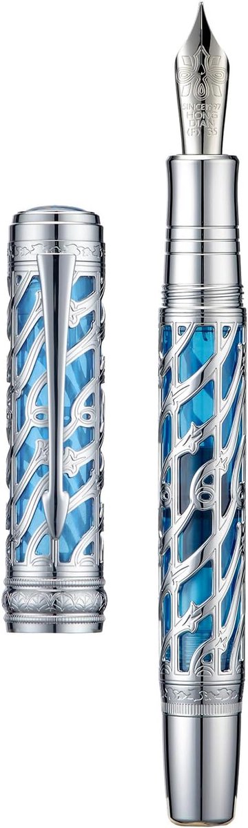 Vulpen A6 - Fijne zachte nib - Zilverblauwe holle skeleton & hars - Premium schrijfervaring - ShopVlot