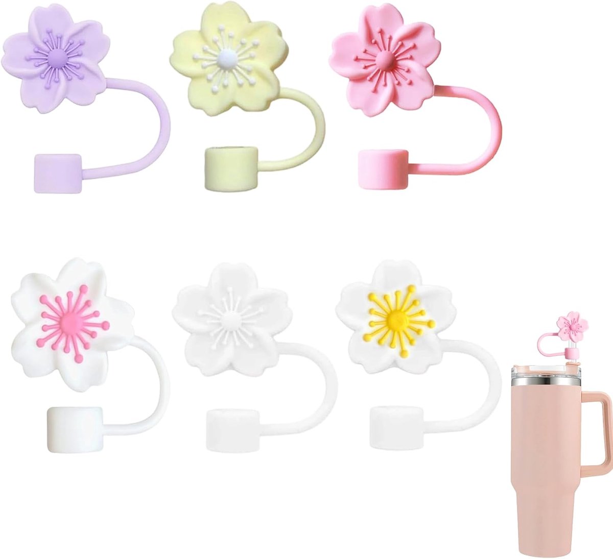 Siliconen Rietjes Deksel - Herbruikbaar Stofdicht Lid voor 10mm Rietjes - Lekvrij, BPA-vrij - Sakura Design - ShopVlot