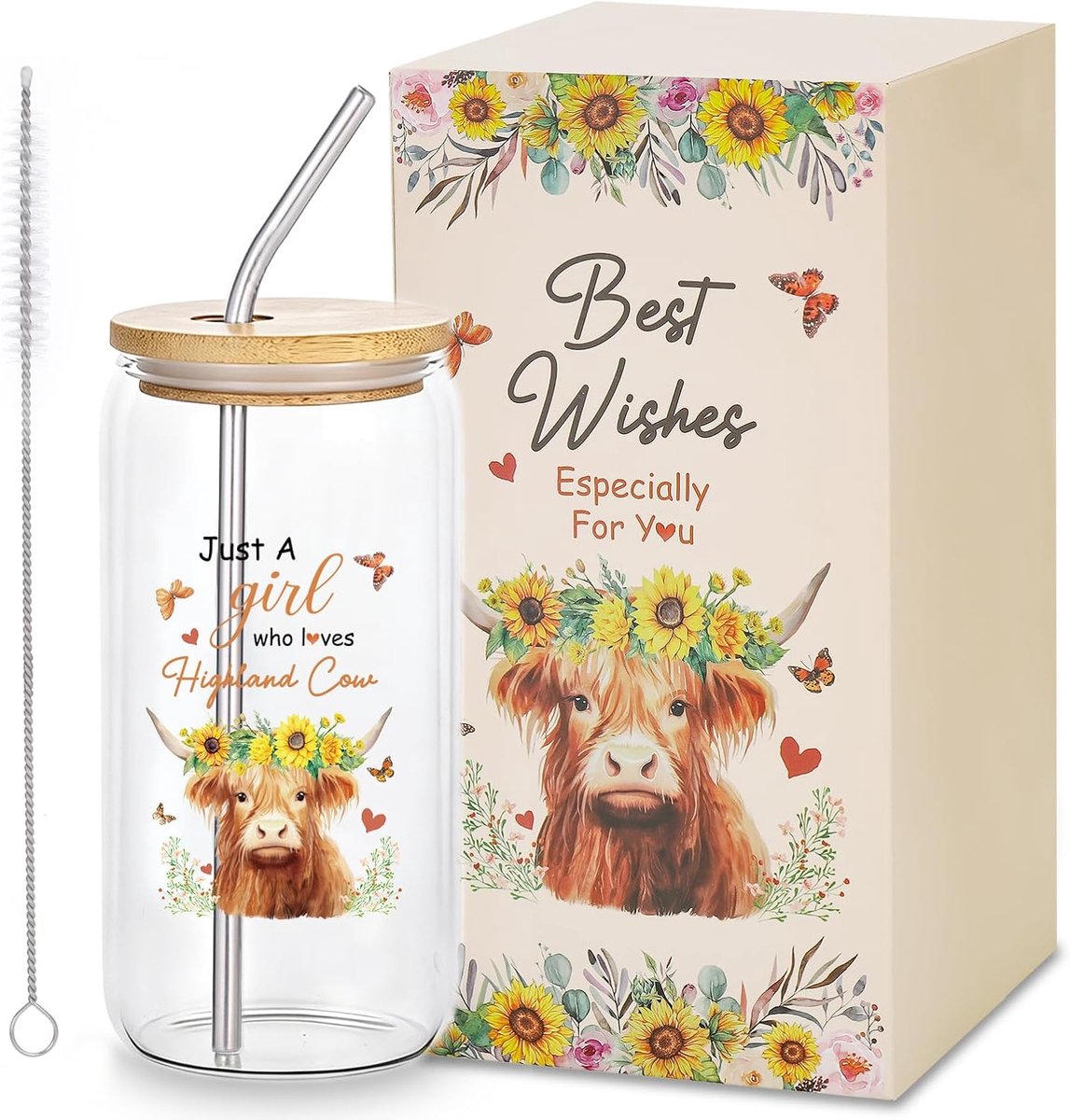 Glazen beker Highland Cow - kleurrijk ontwerp - 1 stuk - perfect voor dagelijks gebruik - ShopVlot