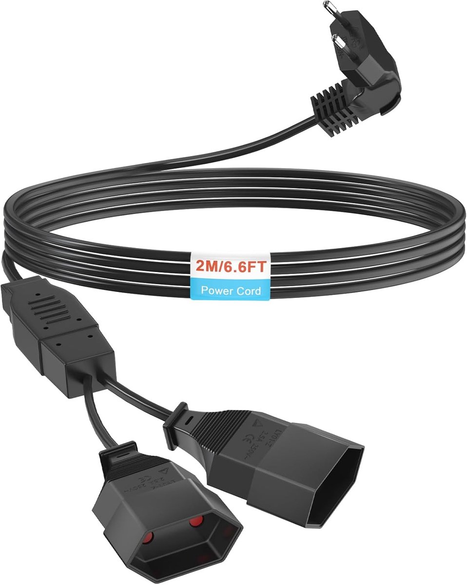 Verlengkabel 2 m - 2-in-1 type C-stekker - eurostekker naar dubbele eurobus - ideaal voor tv en pc - ShopVlot