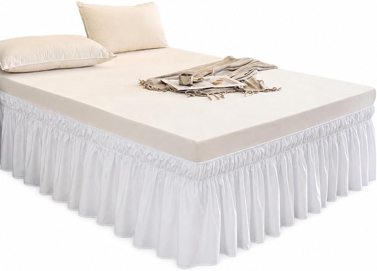 Bedrok 40 cm Hoog - Wit - Antislip Bedbedekking - Verbergt Opbergruimte - ShopVlot