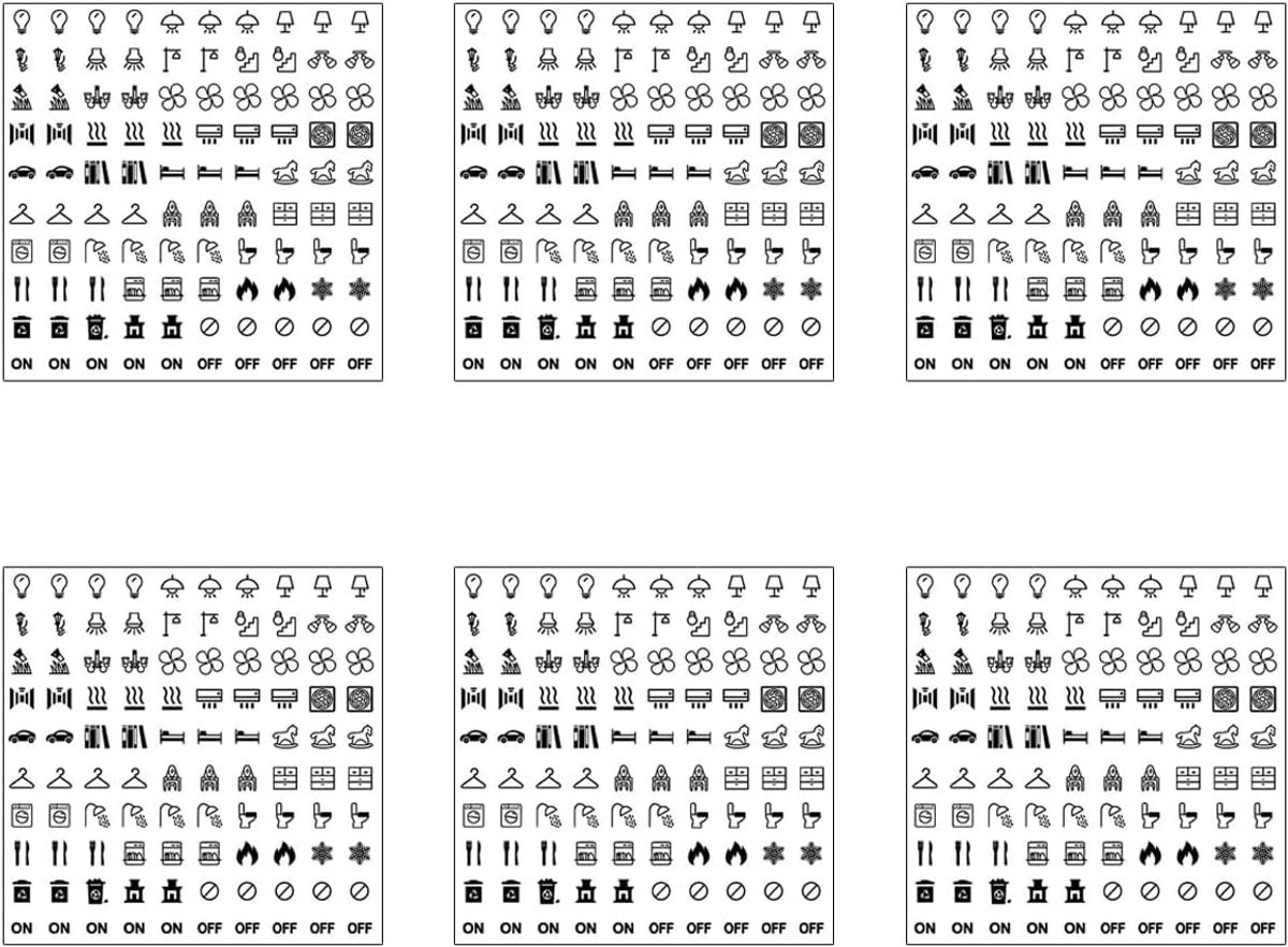 Schakelpaneelstickers 600PCS - zwarte tekens op transparante achtergrond - 15 x 15 mm - ShopVlot