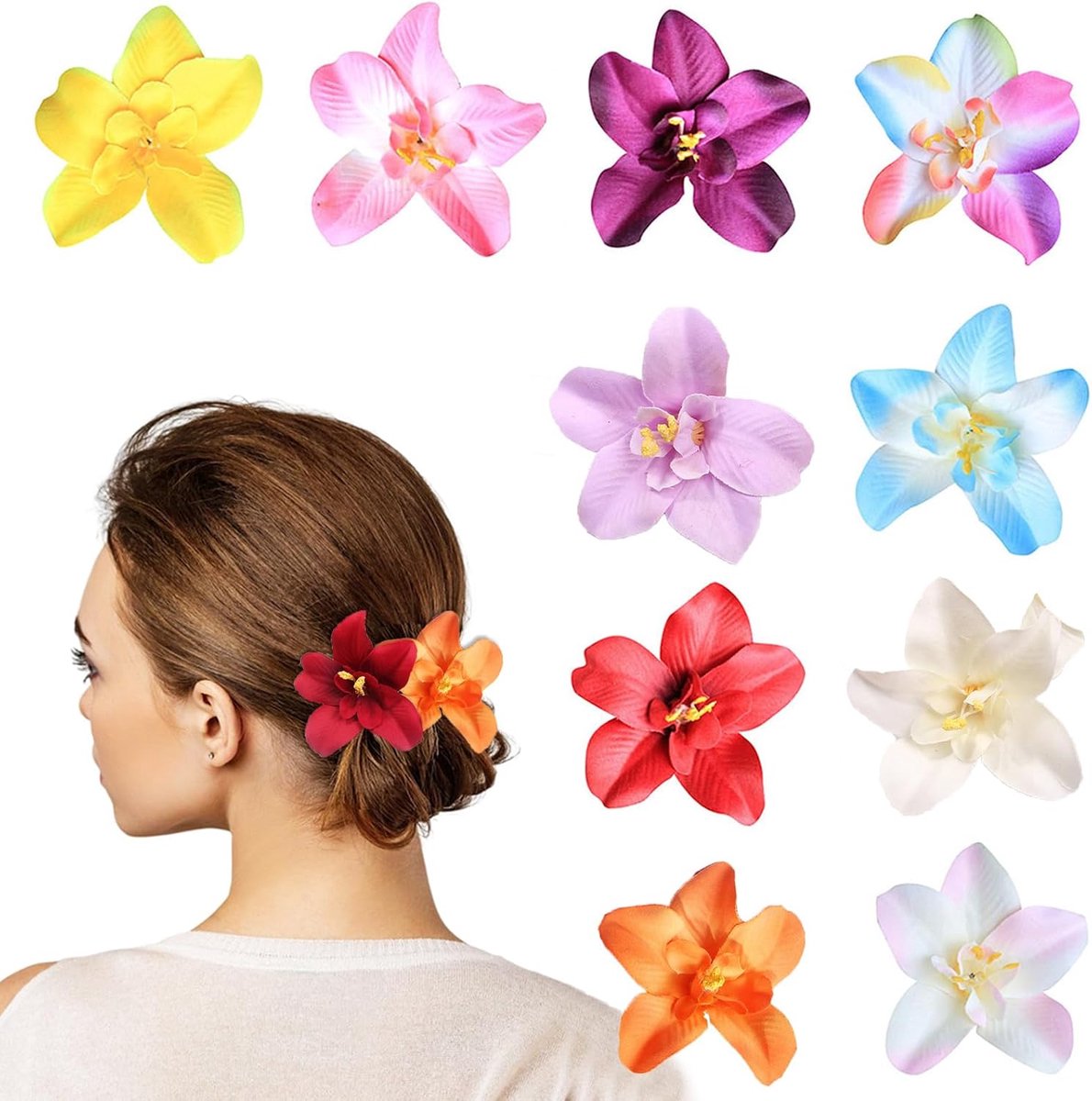 Haarspeldjes met Orchideeën - 10 kleuren - Nepbloemen - Perfect voor feesten en strand - ShopVlot