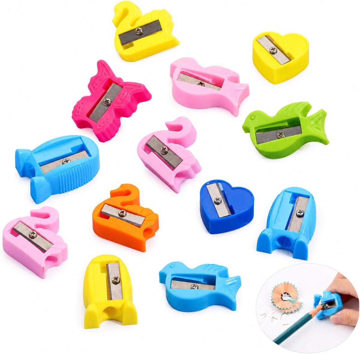 puntenslijperset 15 stuks - verschillende kleuren - met dieren- en fruitontwerpen - ideaal voor school en kantoor - ShopVlot