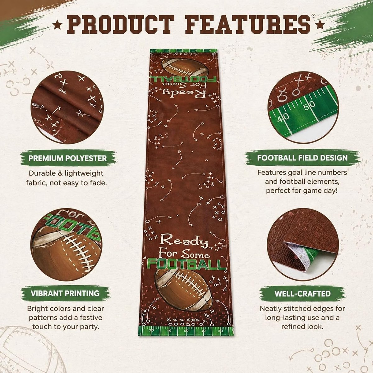 Tafelloper American Football 33 x 120 cm - Rugby-thema - Keuken en tafel decoratie - Ideaal voor feestjes - ShopVlot