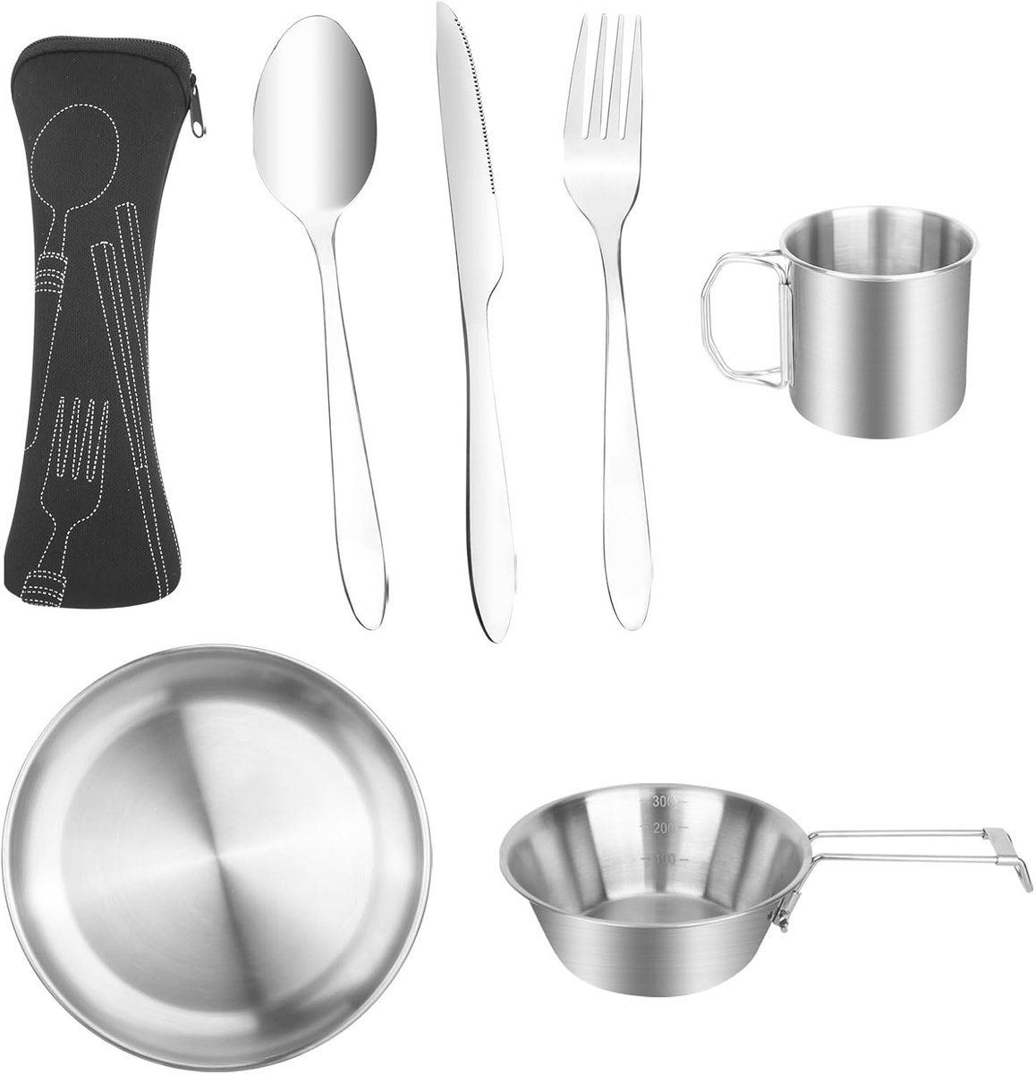 Campingbestekset - Zilver - Voor 1 Persoon - Roestvrij Staal - Voor Kamperen en Picknicks
