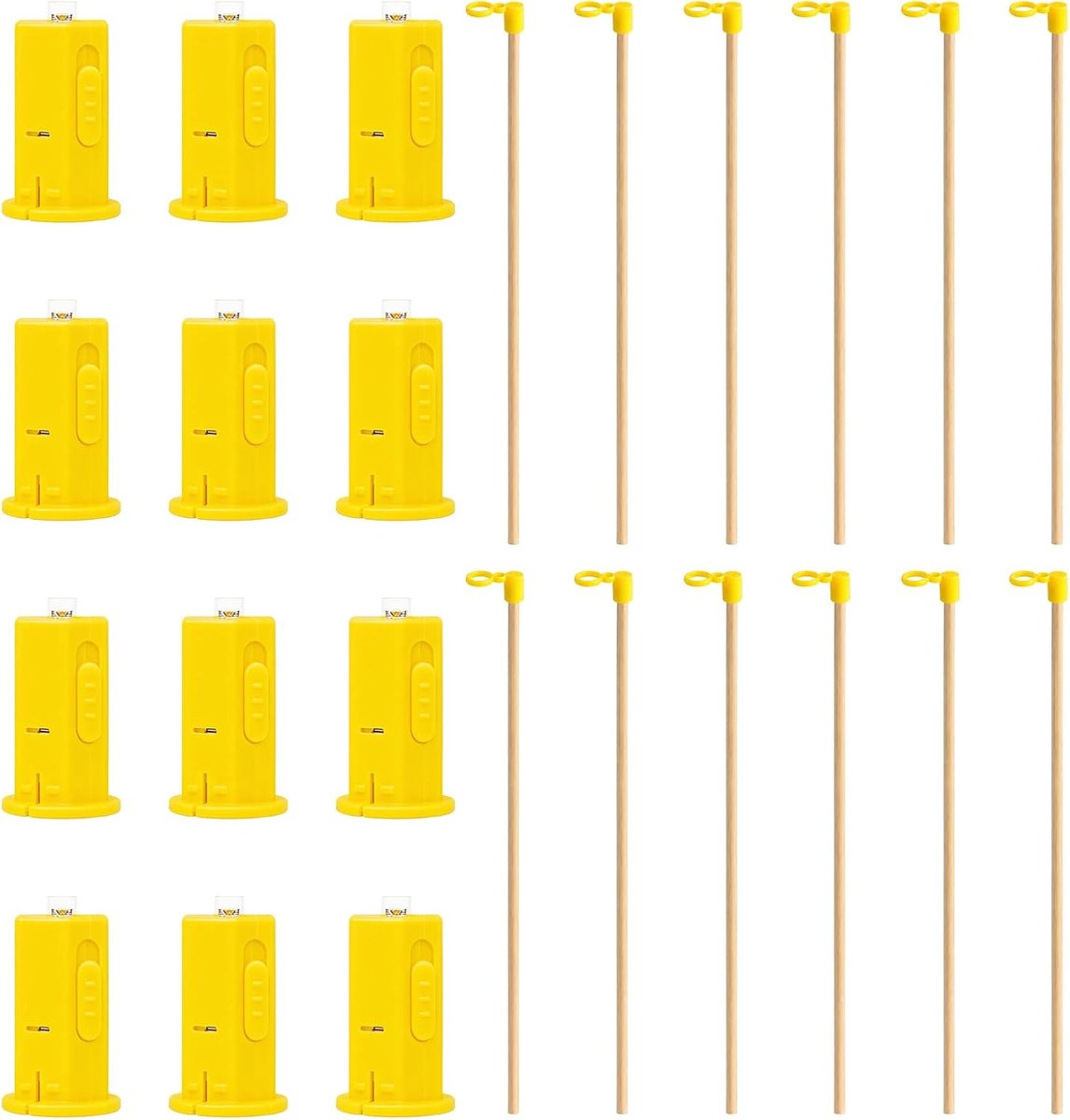 Lantaarnstokken set 12 stuks - Houten 26,7 cm - LED-lantaarnlampjes - Creëer een warme sfeer - ShopVlot