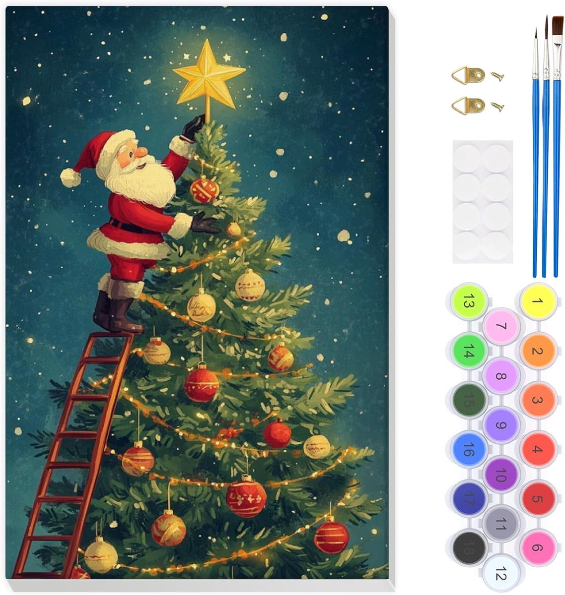 EOBROMD Versier kerstboomverf op nummer voor volwassenen, schilderen op nummerkits met frame, kerst doe-het-zelf - ShopVlot