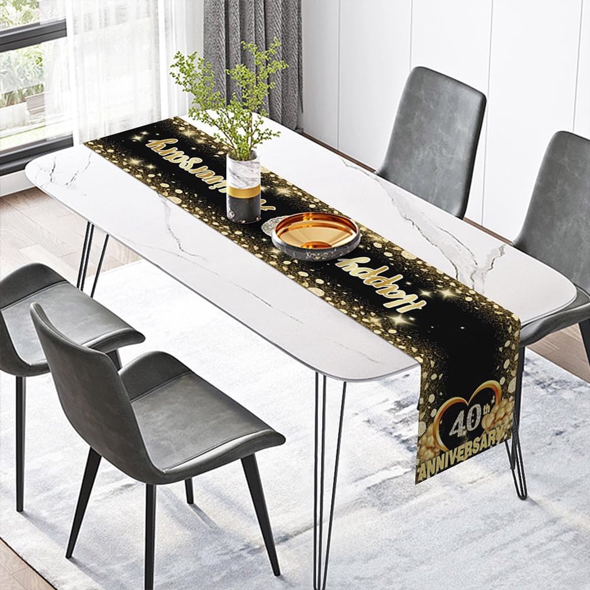 Table Runner Happy 40th Anniversay Table Runner, 40th Birthday Kitchen Dining Table Decoration Tablecloth Decoration - ShopVlot