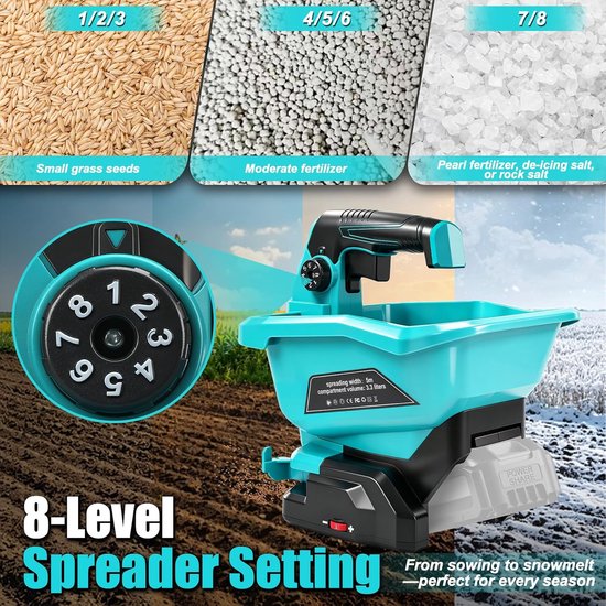 Manure Spreader Compatible with Makita 18 V Battery, Sprayer, Lawn Fertilizer with 3.8 Litre Reserve, 6-Speed Control - ShopVlot — afbeelding 2