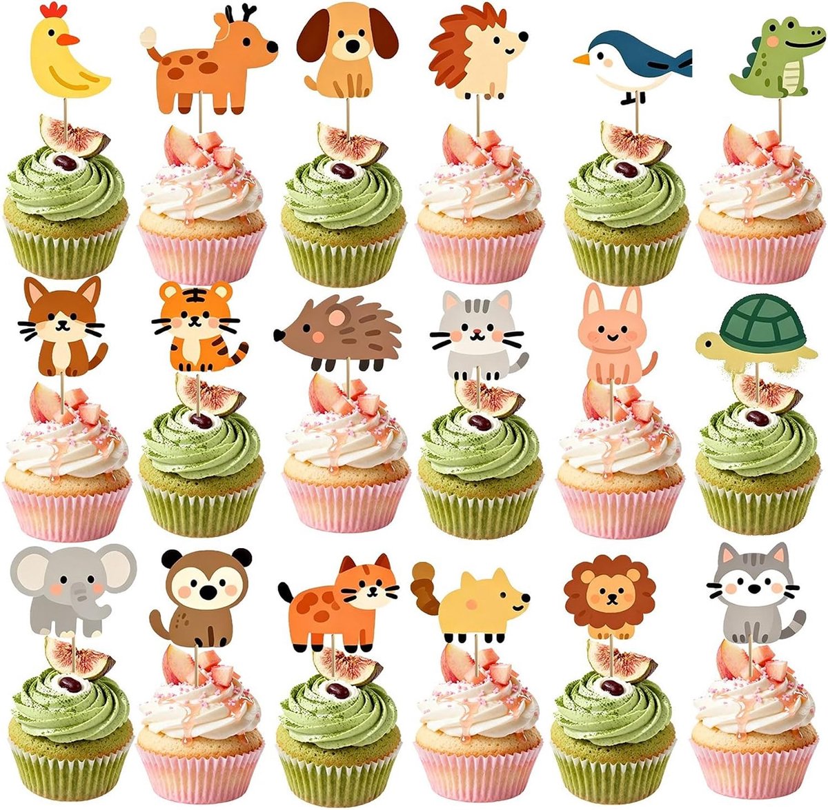 36 stuks taarttoppers, bosdieren, cupcake-decoratie, cartoon-dieren, verjaardagstaartdecoraties, taartdecoratie - ShopVlot