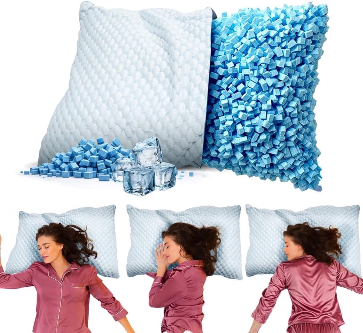MKS Memory Foam Cushion 50 x 70 cm for Side and Back Sleepers, Ergonomic Neck Pillow with Gel and Cover, Comfortable - ShopVlot