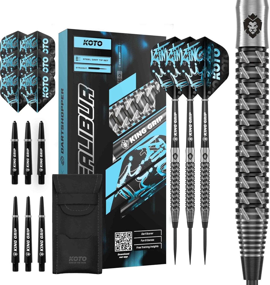 KOTO - Excalibur, 21G, 90% Tungsten, Black & Silver, Steeltip Dart Arrows - ShopVlot