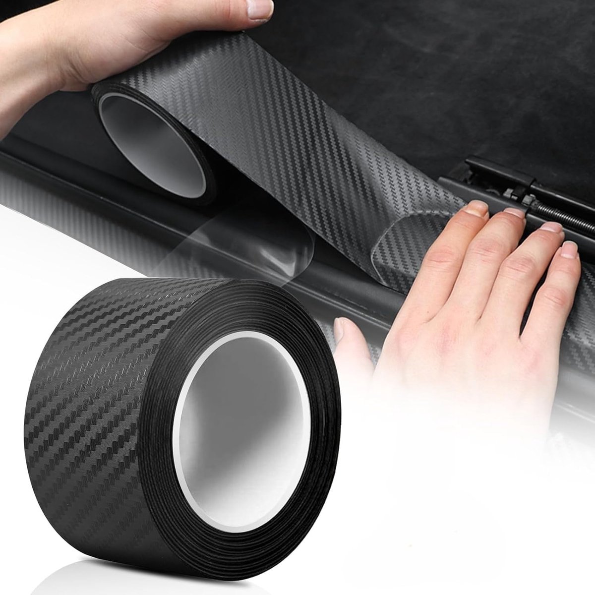 1 rol van 5 cm* 5 m dorpel beschermers strips auto dorpel beschermer zwarte koolstofvezel wrap film, verminderen - ShopVlot
