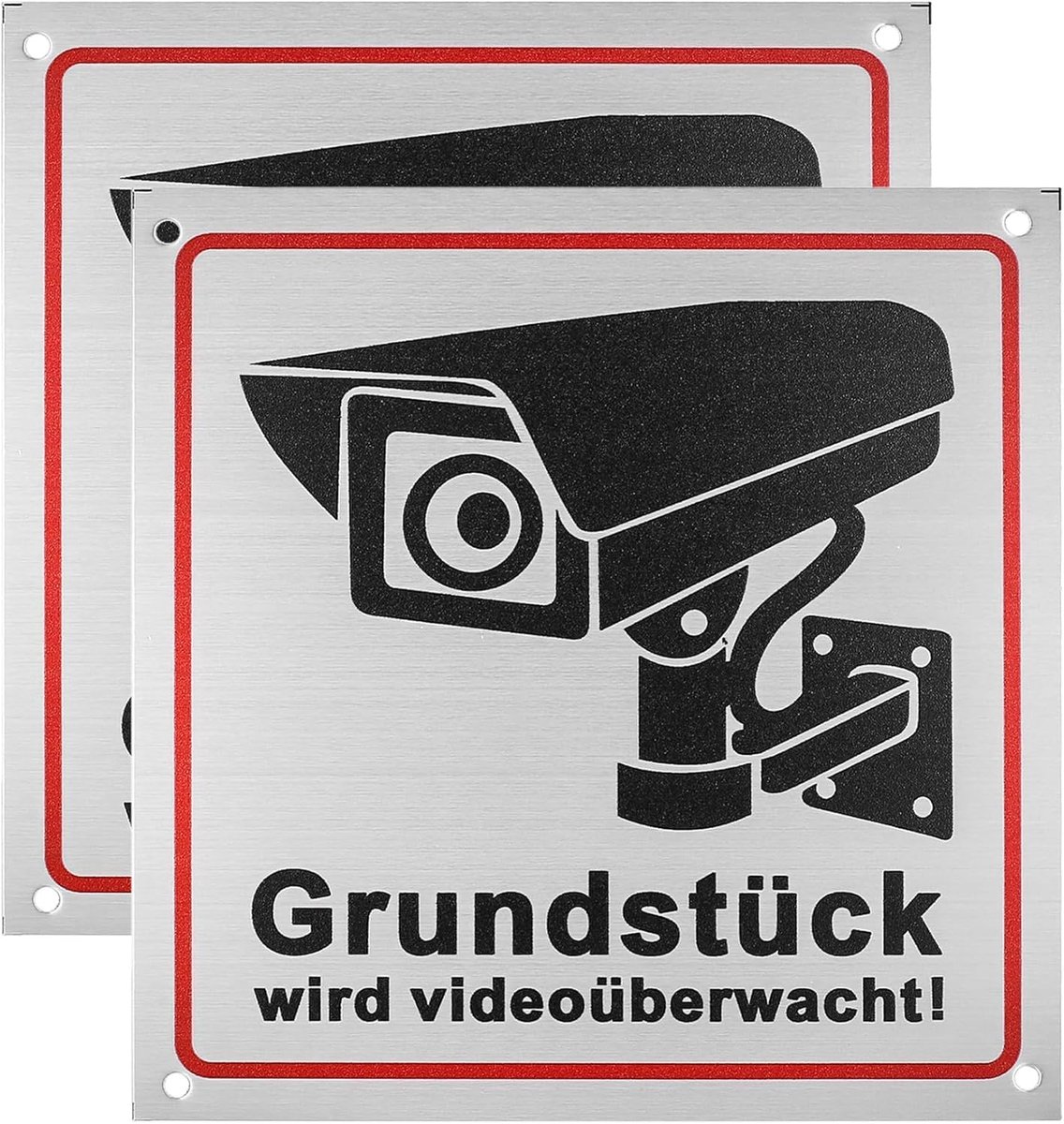 2 stuks waarschuwingsborden voor videobewaking, veiligheidsbord, verkeersbord voor bewakingscamera, geborsteld - ShopVlot