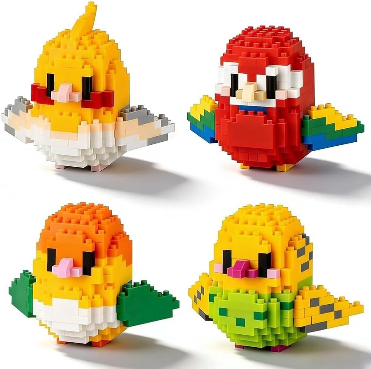 Mini-bouwstenen, vogels, papegaai, dierenfiguurset voor volwassenen, 4 stuks micro-stenen, baksteen, vogels, dieren - ShopVlot