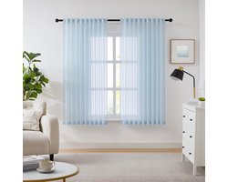 Melodieux Voile Curtains with Ruffle Tape Transparent Blue Voile Curtains for Living Room Bedroom Children's Room Sky - ShopVlot