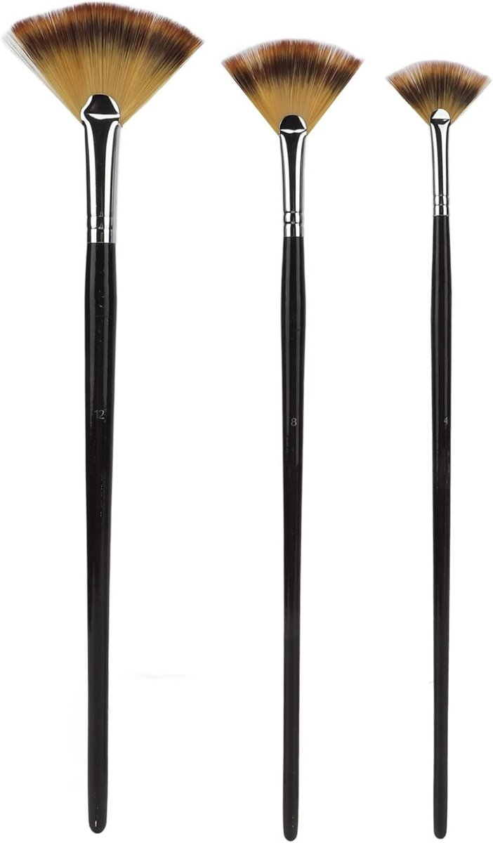 3-delige Waaierkwastset, Zachte Waaiervormige Nylon Haarverfborstels met Lange Steel voor Kunstacademie met - ShopVlot
