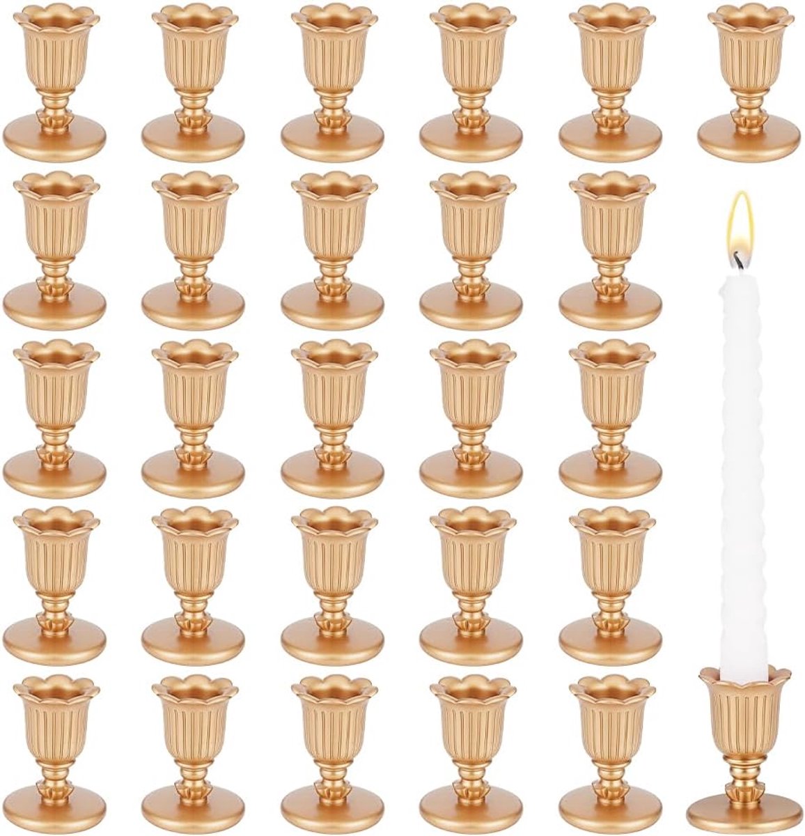 24 Pcs Vintage Candle Holder Candlesticks, 4.8x6cm Gold Candle Holder, Gold Candles Stick for Wedding, Party - ShopVlot