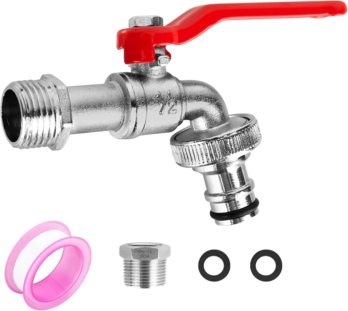 SnelShoppen - Universele Tuinkraan 1/2 inch en 3/4 inch - Vorstbestendig - Inclusief 2 Gratis Slangkoppelingen + Rol Afplaktape - Afvoerkraan voor Tui