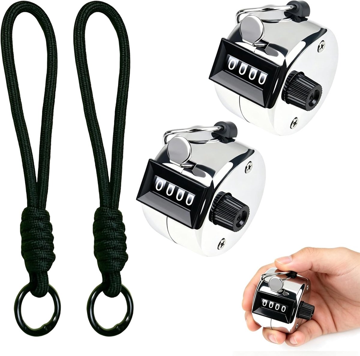2 Pcs Metal Hand Counter with Finger Loop and Cord, Mechanical 4-Digit Click Counter to 9999, Manual Finger Counter - ShopVlot