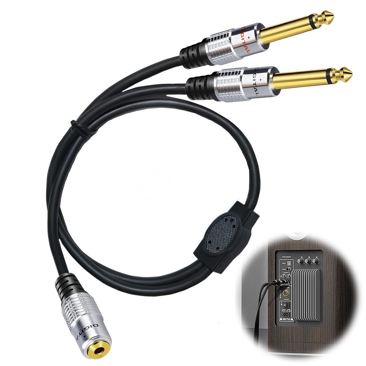 Adapter 3.5mm to 2 x 6.35mm audio 2 x 6.35mm mono jack plug male to 3.5mm stereo AUX jack cable 1/8 inch TRS female to - ShopVlot