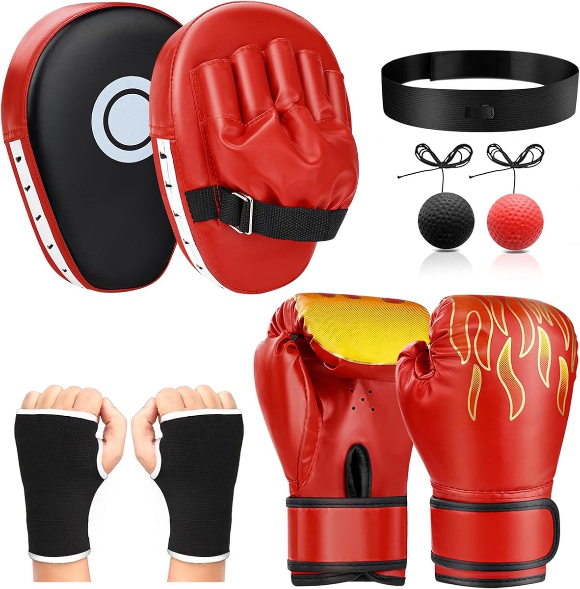NZQXJXZ Set of 4-in-1 Boxing Gloves and Boxing Gloves - Kids Bokshandschoenen Focus Pads met Hand Wraps, Boksen Reflex - ShopVlot
