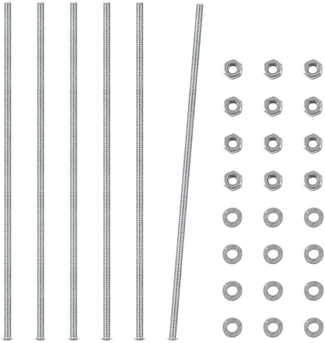 Threaded Rods M8 x 30cm Threaded Rod Stainless Steel 6-Piece Full Threaded Rod with 10 Flange Nuts for Machinery and - ShopVlot