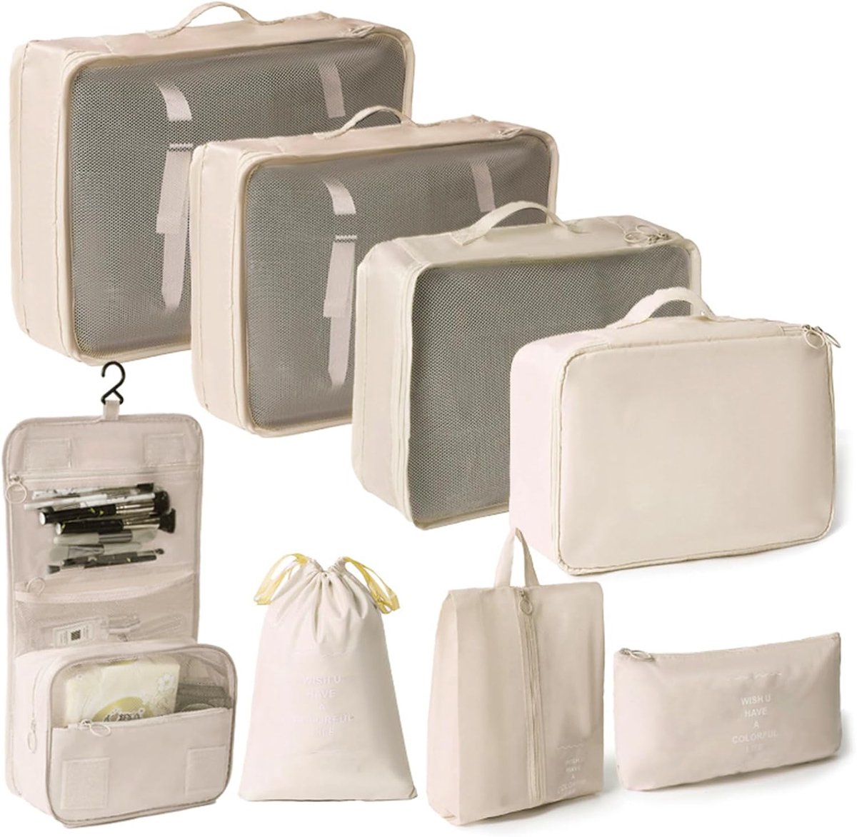 8 Pcs Suitcase Organizer Set, Piece Packing Cubes, Waterproof Travel Garment Bags, Suit Bags for Suitcase with - ShopVlot