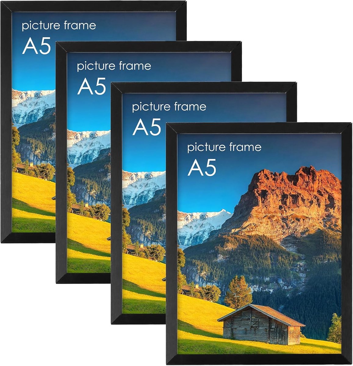 4 stuks A5-fotolijsten, zwart aluminium fotolijsten - ShopVlot