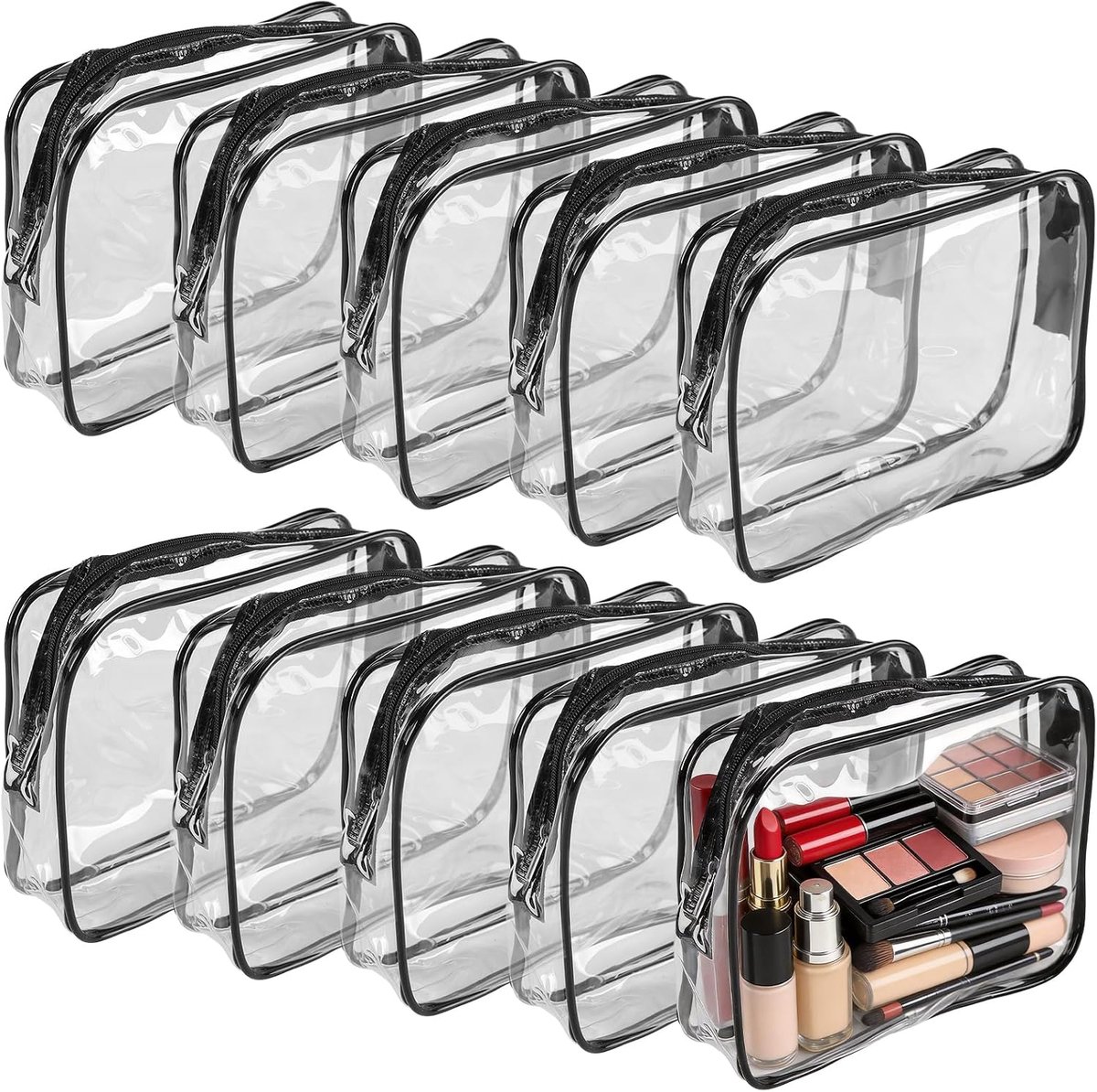 10 stuks transparante make-uptas, klein, 18 x 14 x 5 cm, pvc, transparante make-uptas, zwarte toilettas, waterdicht - ShopVlot
