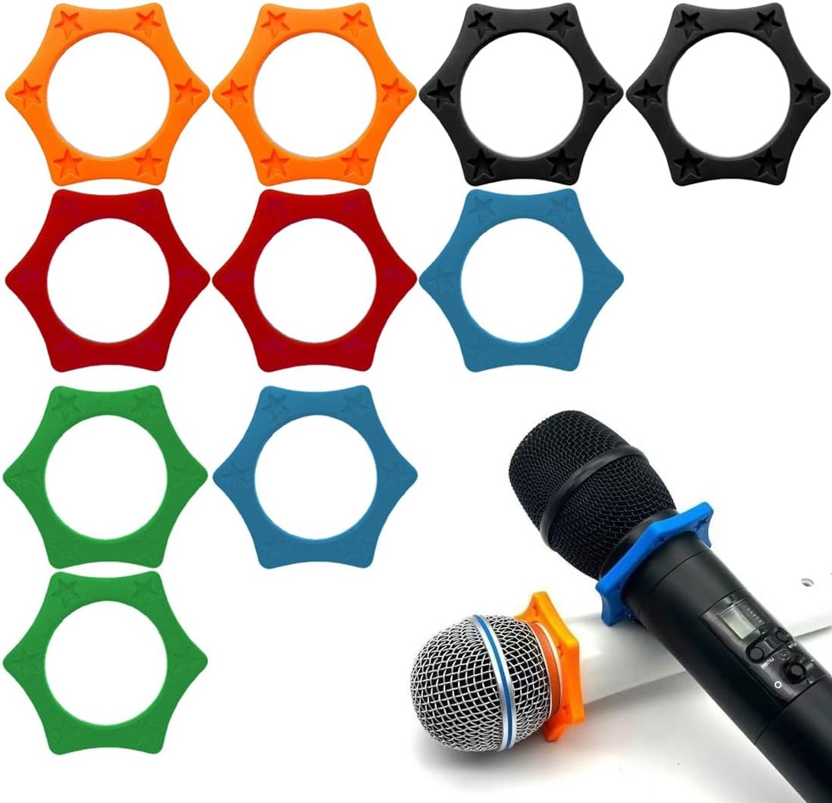 Siliconen ringen voor microfoon, 10 stuks, antislip, schokbestendig, draadloos, voor een veilige grip, voorkomt rollen - ShopVlot