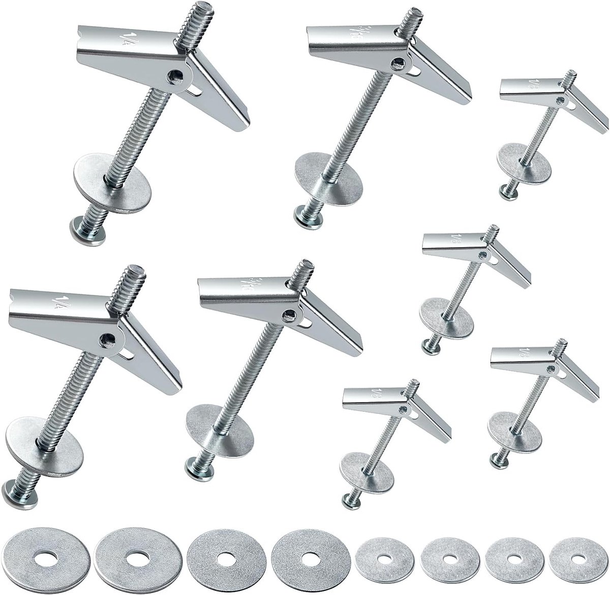 8 Sets 3 Sizes 1/8 Inch, 3/16 Inch, 1/4 Inch Spring Toggle Fixings, Wing Spring Toggle Bolt, Toggle Bolt and Wing Nut - ShopVlot