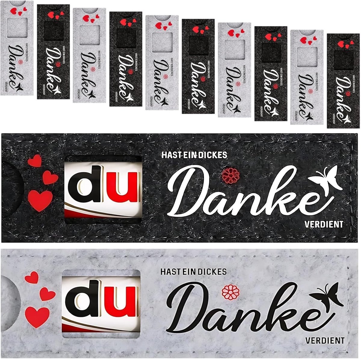12 Stuks Team Cadeau Bedankt voor Collega's, Mooi Vilt Covers voor Chocolade, Perfect voor Docenten en Vrienden (Zwart, Grijs)