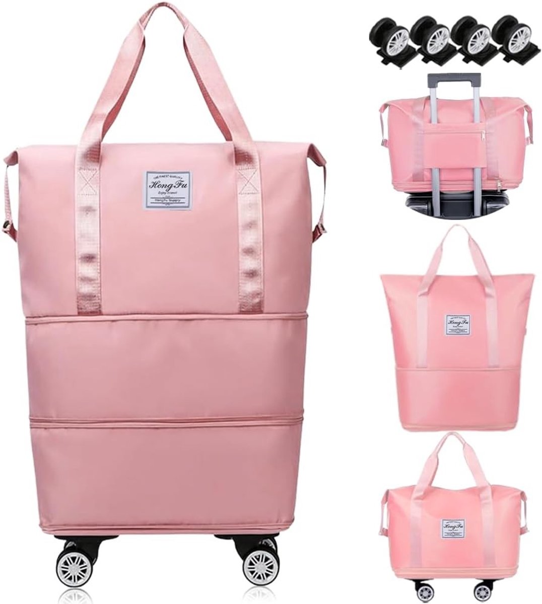 Reisbagage met afneembare wielen, roze, ideaal voor vakantie, lichtgewicht en duurzaam