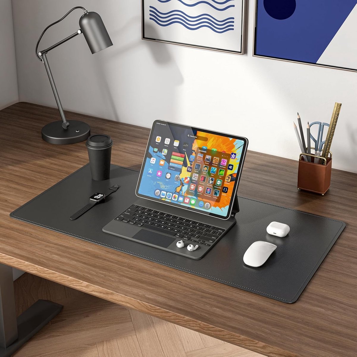 Grote Laptop Desk Mat van PU Leer, Waterdichte Bureau Onderlegger voor Kantoor en Thuis, 60x35cm, Ideaal als Muismat en Toetsenbordmat in Zwart