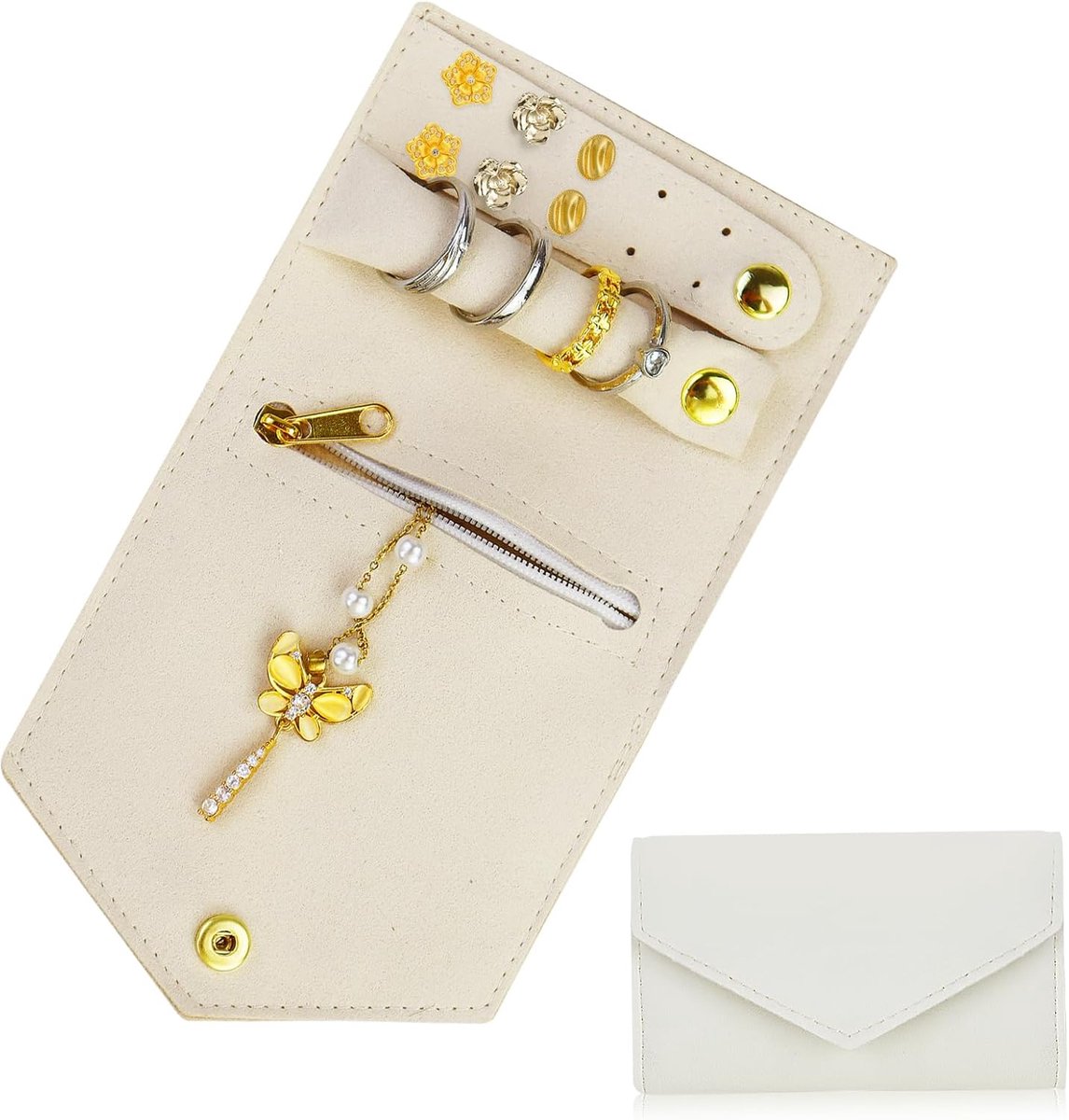 Jewellery Roll for Women, PU Leather Jewellery Box, Travel Jewellery Organiser with Zip, Folding Jewellery Bag for - ShopVlot