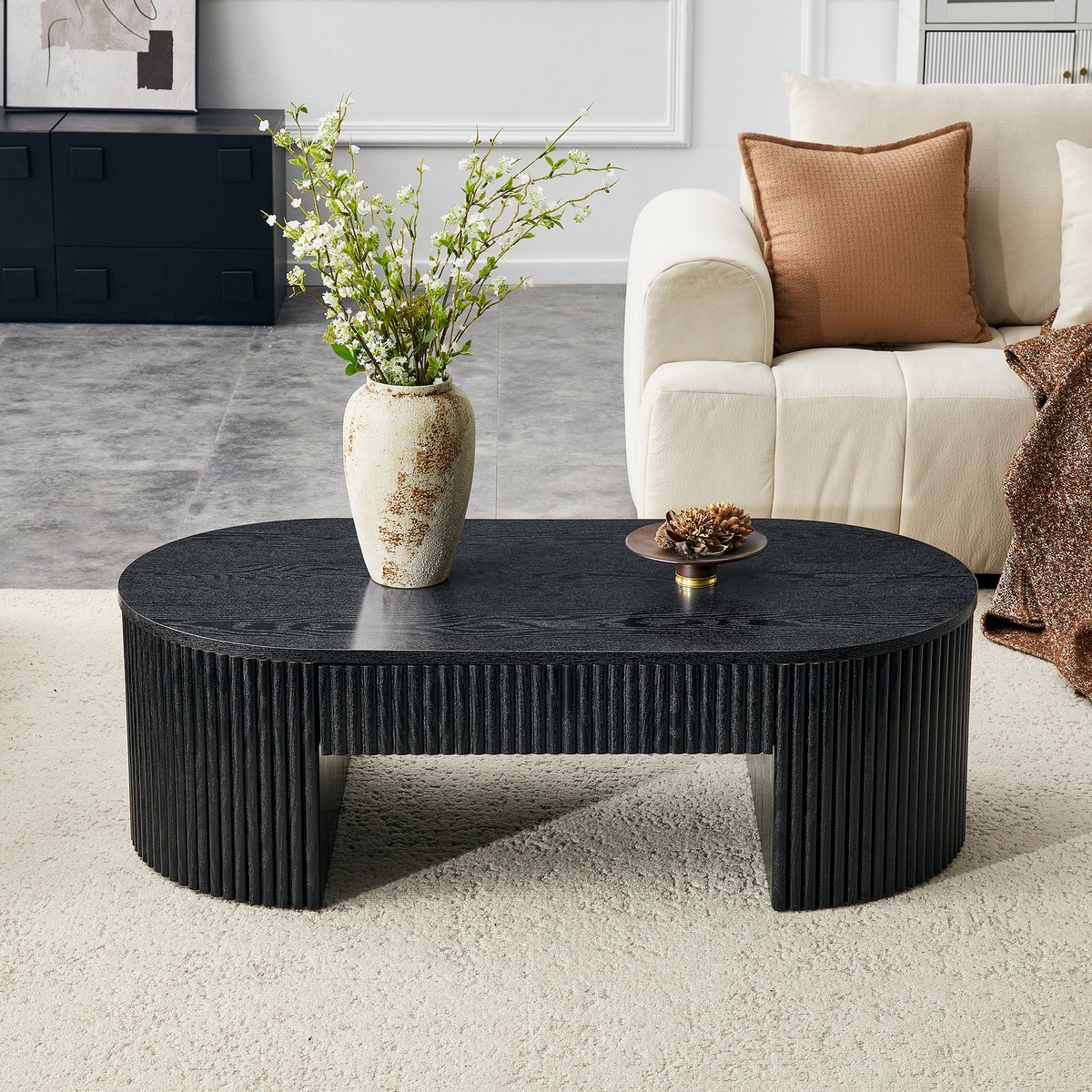COVREO Salontafel 105x54x38 cm zwart, MDF met lade en ovale vorm
