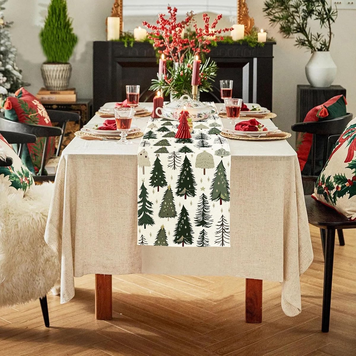 Tafelloper Kerst met Kerstboom Motief - Winter Waterproof - Modern voor Binnen en Buiten - Perfect voor Feestdecoratie - ShopVlot