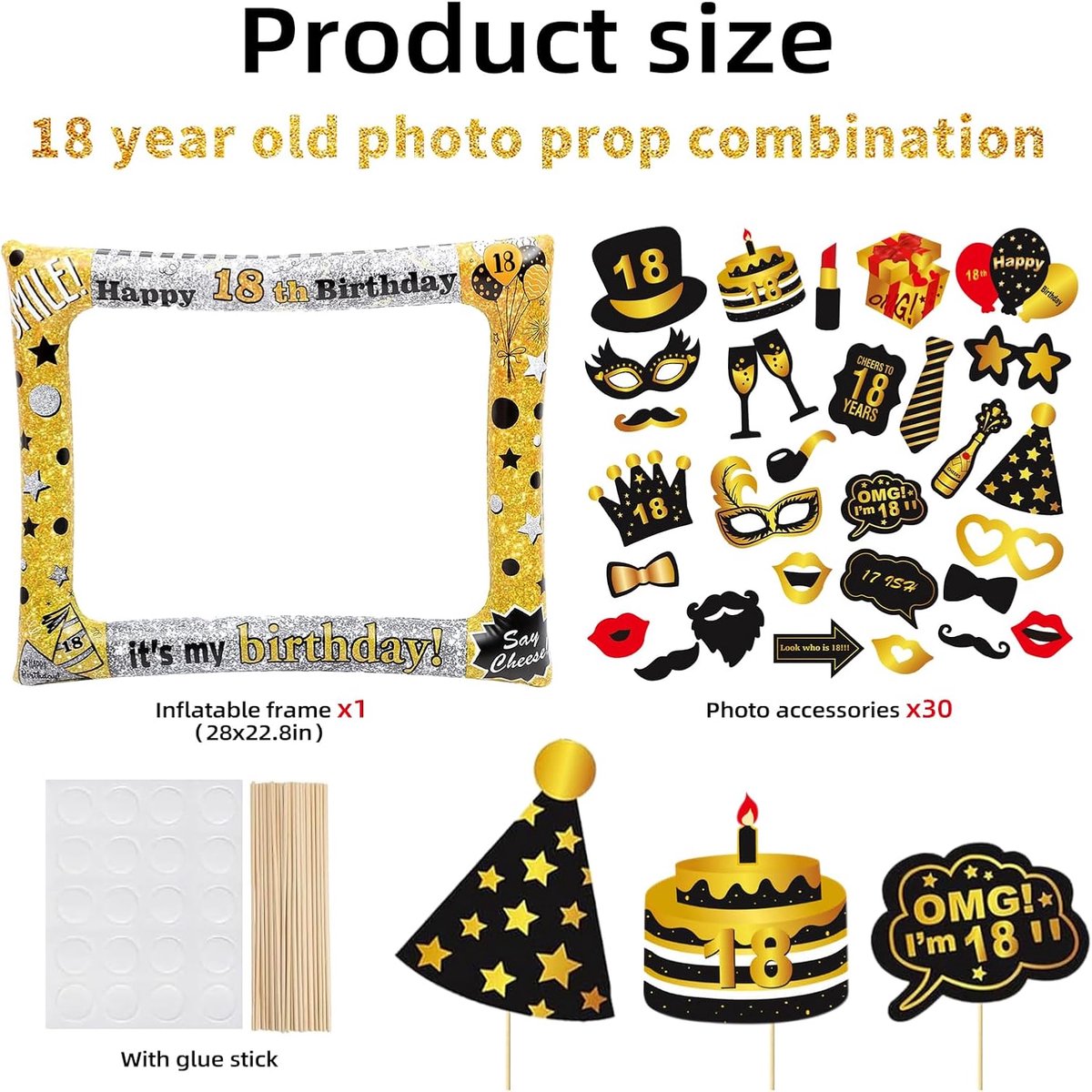 Fotohoekje verjaardag - opblaasbaar selfieframe - zwart goud - creëer onvergetelijke herinneringen - ShopVlot