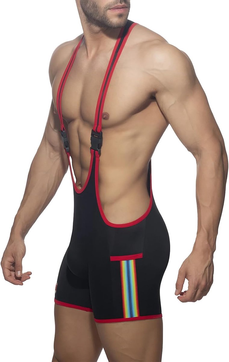 Ringerpak heren XXL - sexy worstelen singlet - ademend met regenboogstrepen - ideaal voor training - ShopVlot