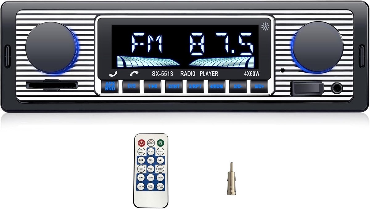 Autoradio met Bluetooth - Zwart - 1 Din - Multimediaspeler met 7 Kleuren - Voor Auto's
