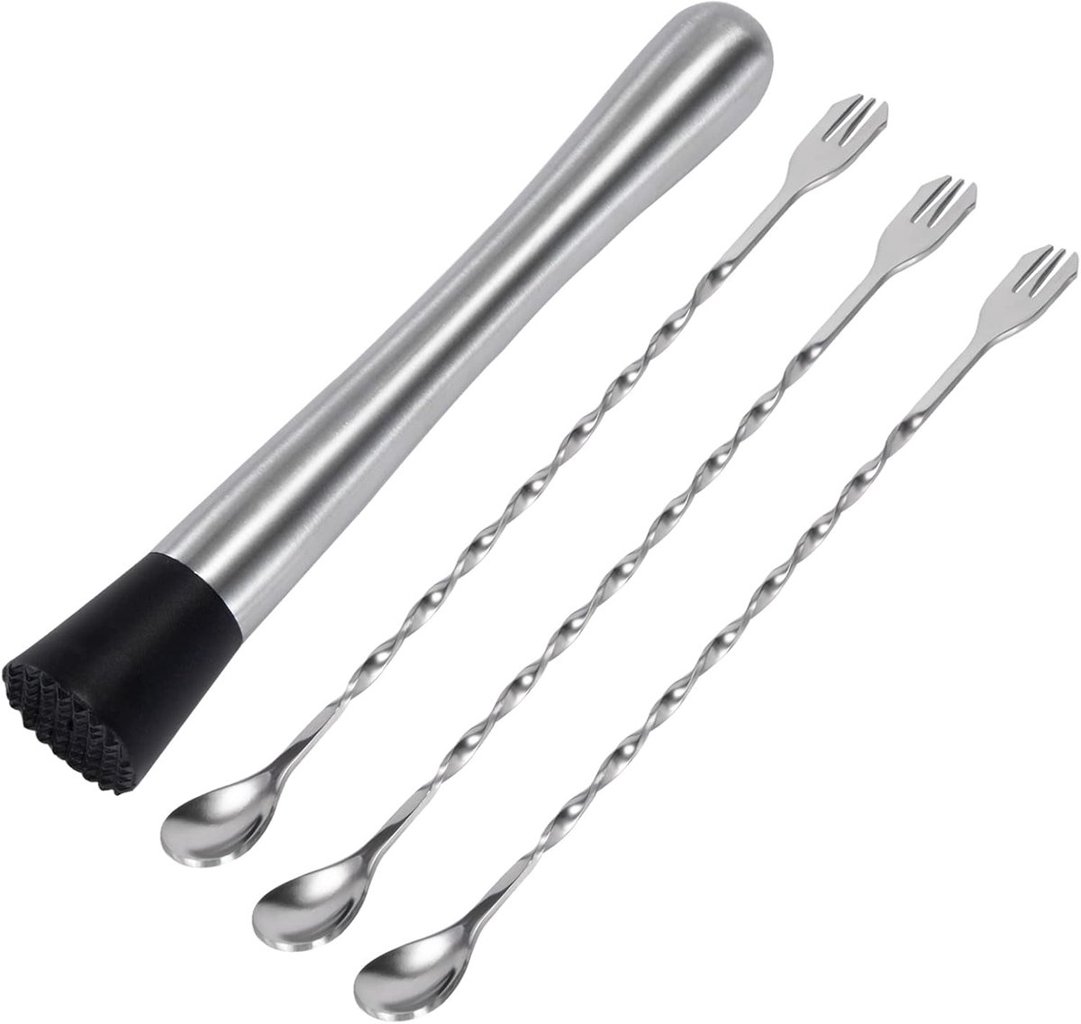 Cocktail pestle en bar lepel set - 21cm RVS crushed ice hamer - 26cm cocktail roerlepel - ideaal voor mojito's - ShopVlot
