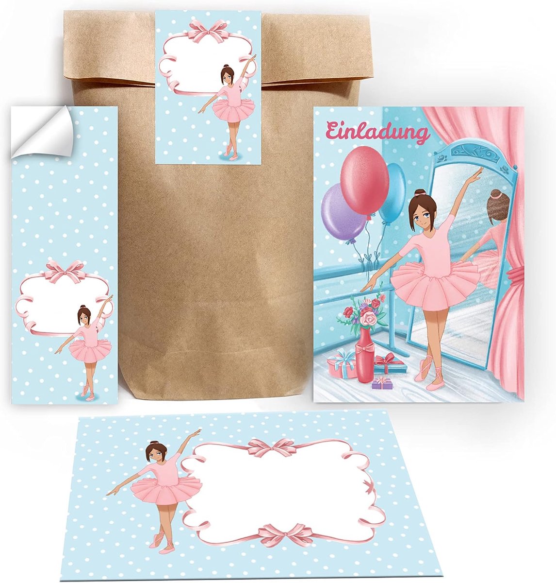 Uitnodigingskaarten kinderverjaardag meisjes - ballerina - 12 kaarten met enveloppen - leuk voor feestje - ShopVlot
